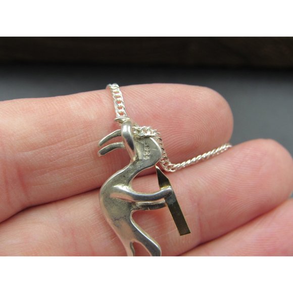 16" Sterling Silver Kokopelli Idol Pendant Necklace Vintage Minimalist Everyday - Picture 4 of 7